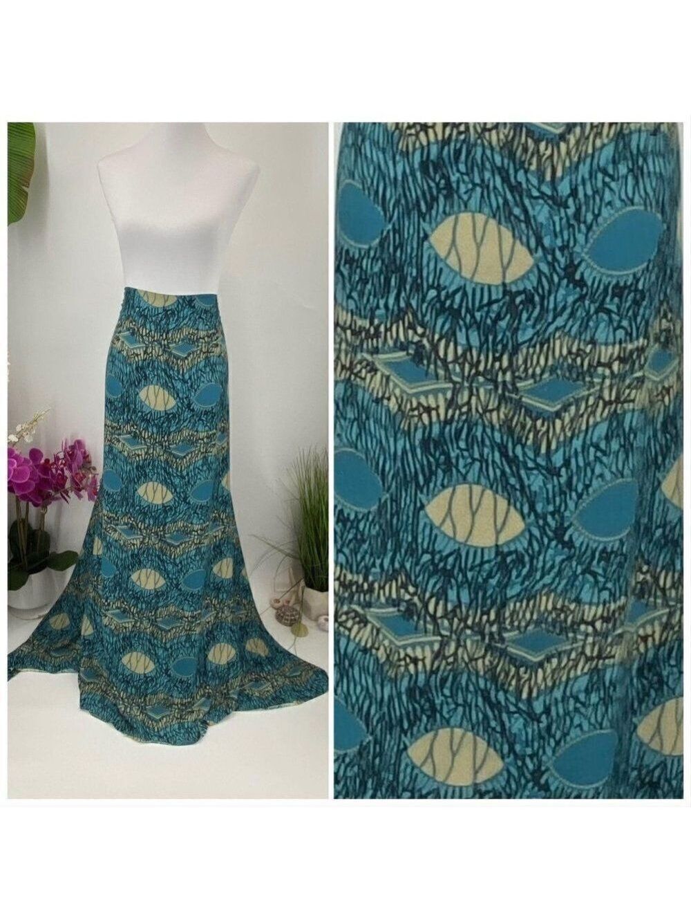 Blue/Black/Tan Abstract SARONG Pareo Lavalava Beach Wrap Skirt Summer Scarf